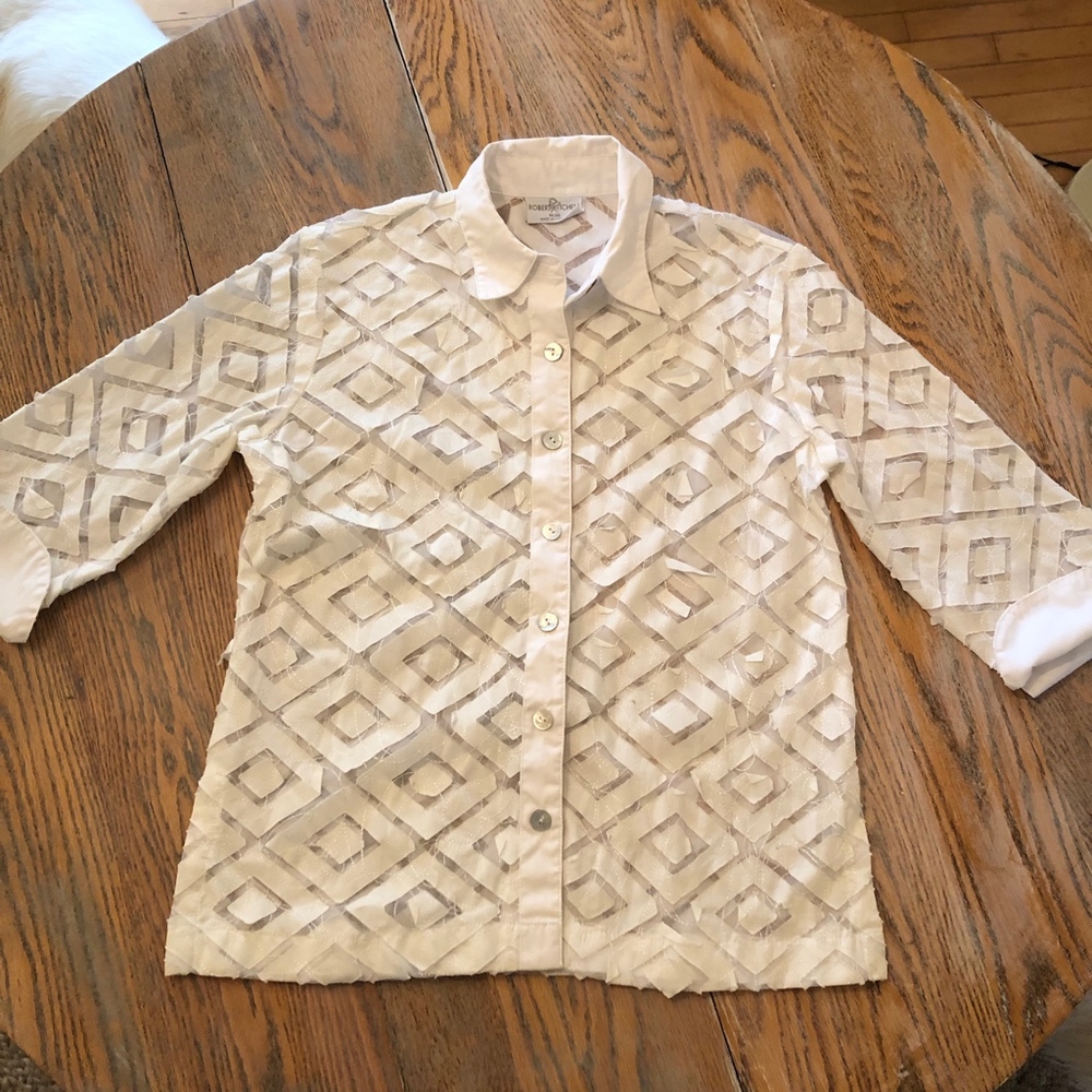 Robert Kitchen White Sheer Patch Blouse - image 4